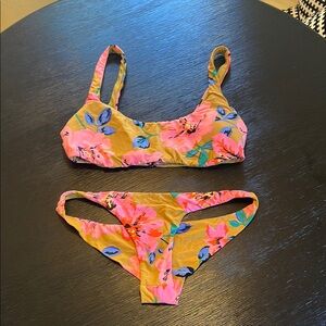 Floral Bikini Set in Pink and Tan